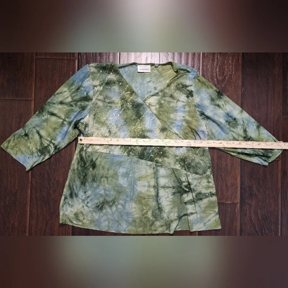 Avenue Womens Stretchy Green V Neck Long Sleeve Blouse - Picture 5 of 9